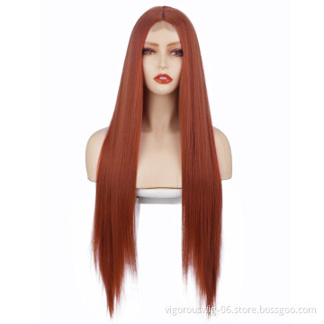 Natural Cosplay High Quality Long Cheap 30 Inch Synthetic Hair Fiber Wigs Pre Plucked Hair Line Wig Frontal Lace Black Women